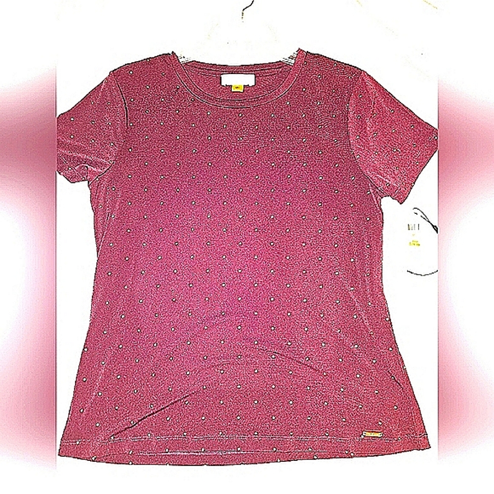 NWT, Calvin Klein,M  burgundy with gold studs, short sleeve tshirt